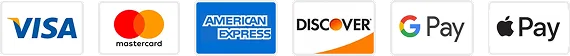 Visa, Mastercard, American Express, Discover, Apple Pay, Google Pay